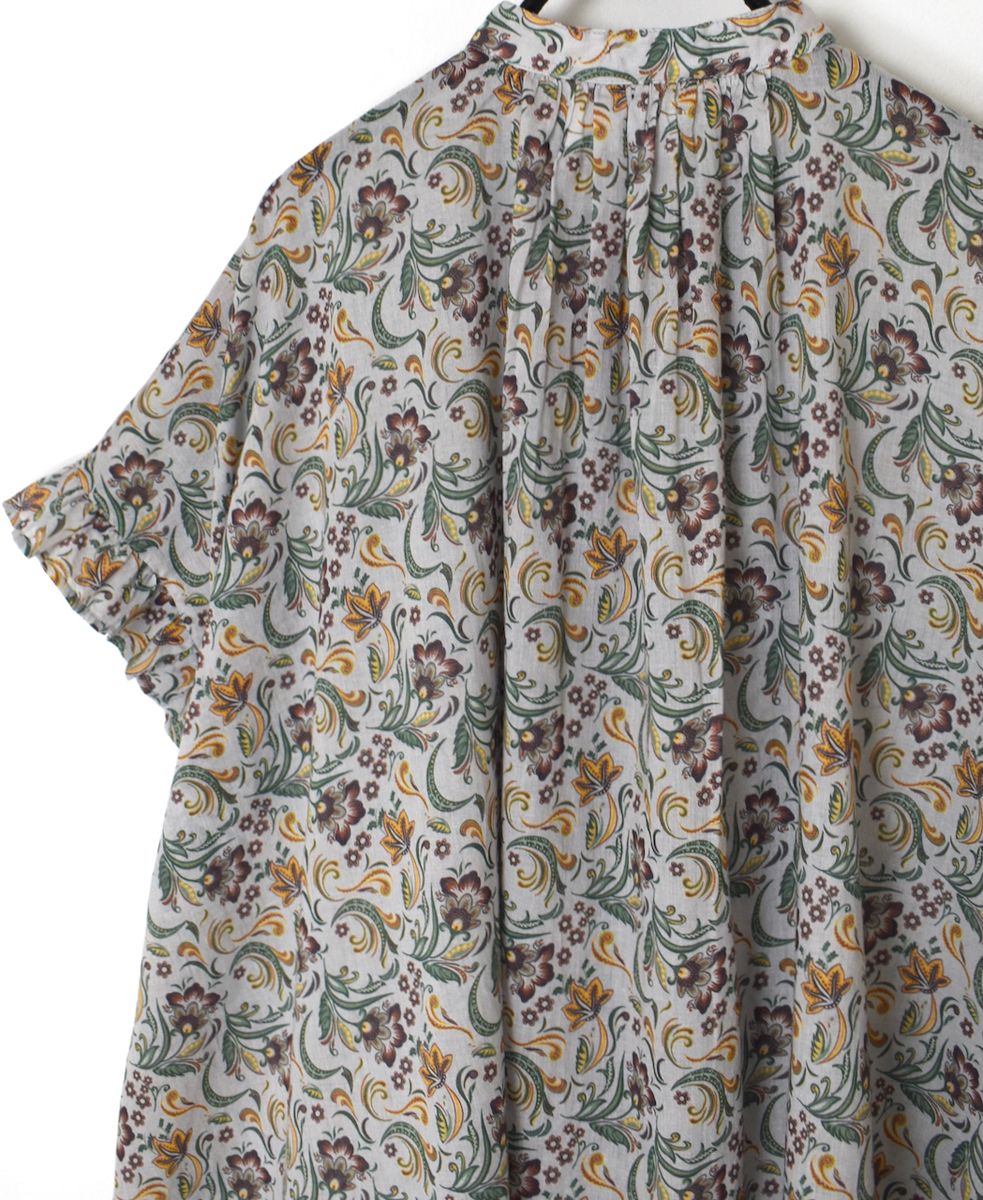 NSL25091(シャツ) 80s VOILE PAISLEY FLOWER PRINT BANDED COLLAR FRILL/SL SHIRT