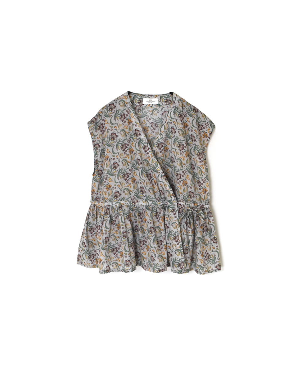 NSL25092(ブラウス) 80s VOILE PAISLEY FLOWER PRINT FRENCH/SL CACHE COEUR