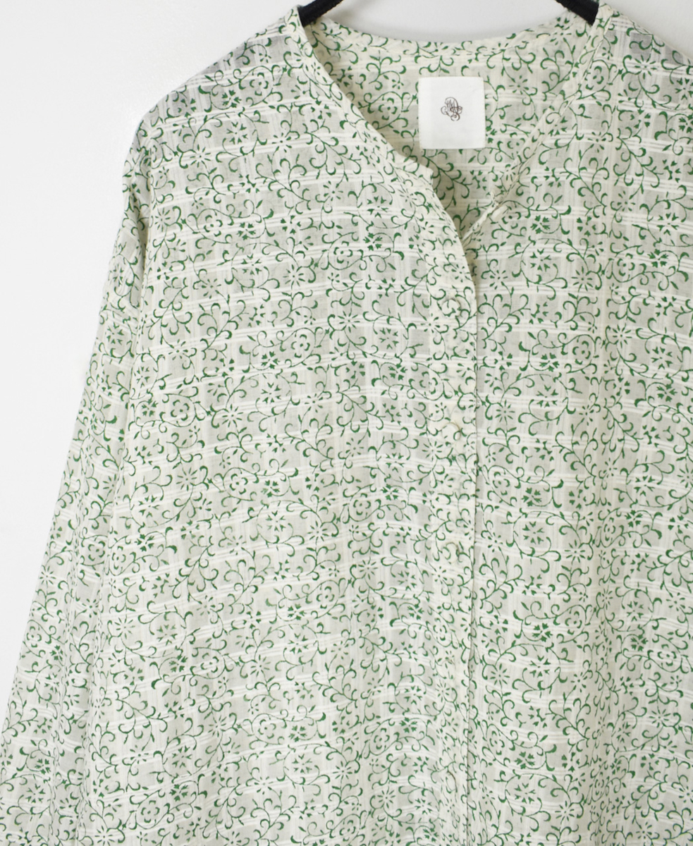 INMDS25091(シャツ) POWER LOOM COTTON DOBIE CHECK ARABESQUE SCREEN PRINT CREW-NECK SHIRT
