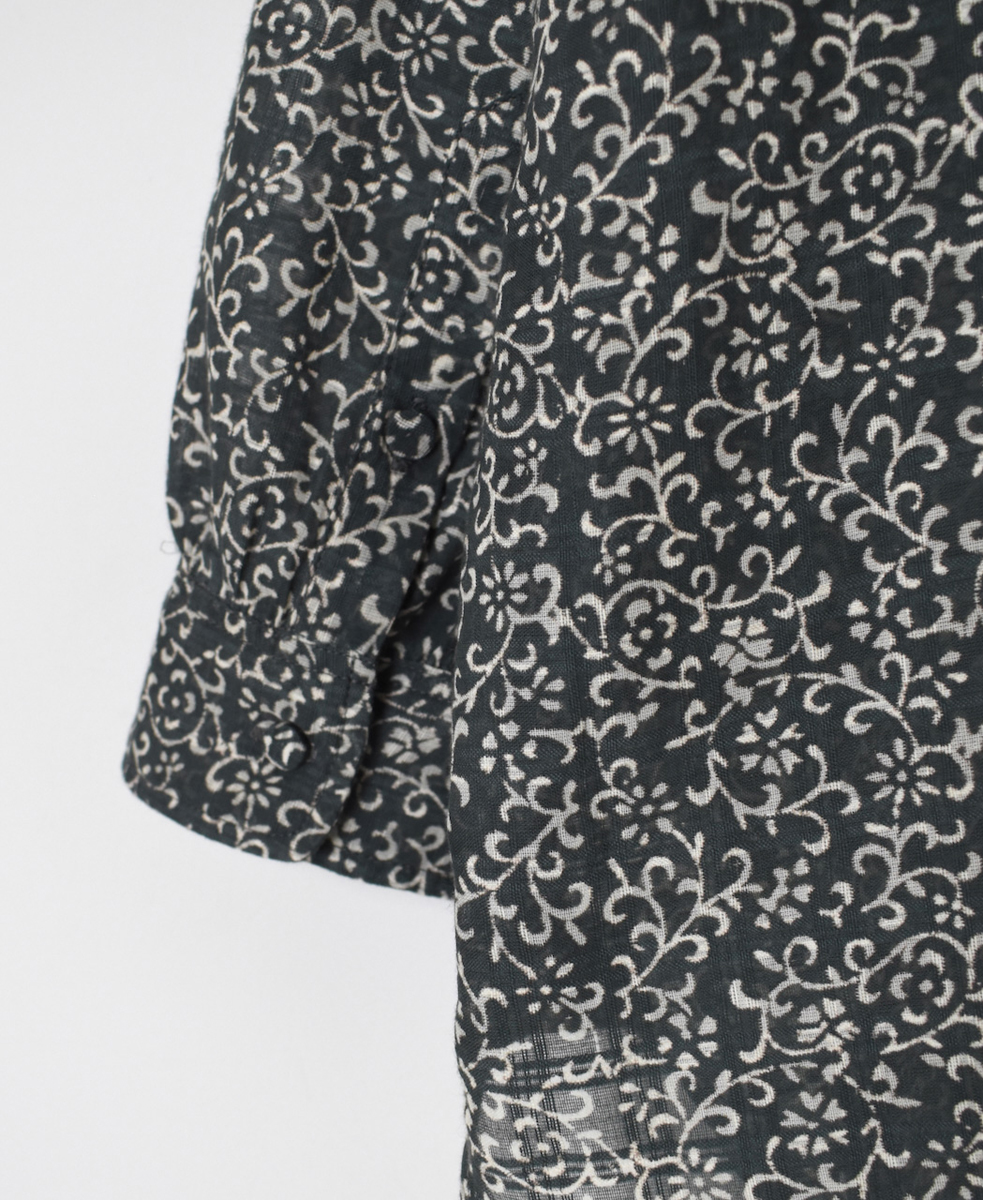 INMDS25091(シャツ) POWER LOOM COTTON DOBIE CHECK ARABESQUE SCREEN PRINT CREW-NECK SHIRT