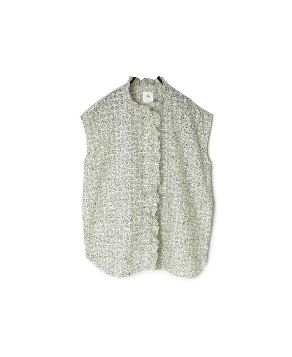 INMDS25092(シャツ) POWER LOOM COTTON DOBIE CHECK ARABESQUE SCREEN PRINT NO/SL FRILL COLLAR SHIRT
