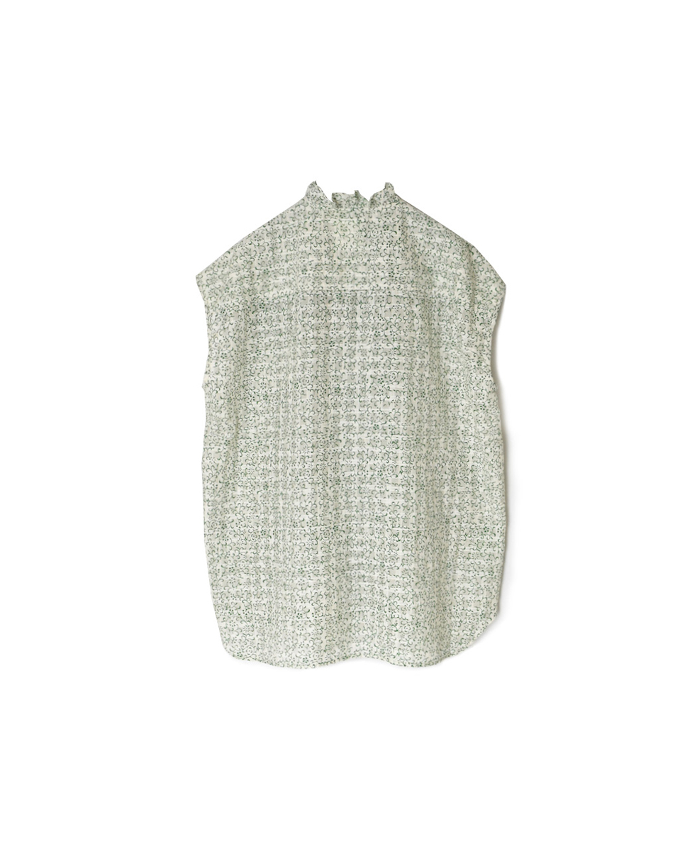 INMDS25092(シャツ) POWER LOOM COTTON DOBIE CHECK ARABESQUE SCREEN PRINT NO/SL FRILL COLLAR SHIRT