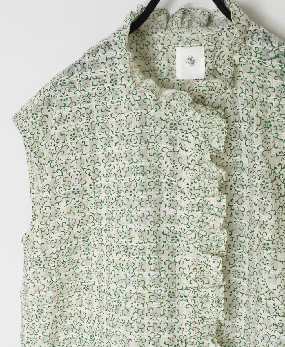 INMDS25092(シャツ) POWER LOOM COTTON DOBIE CHECK ARABESQUE SCREEN PRINT NO/SL FRILL COLLAR SHIRT