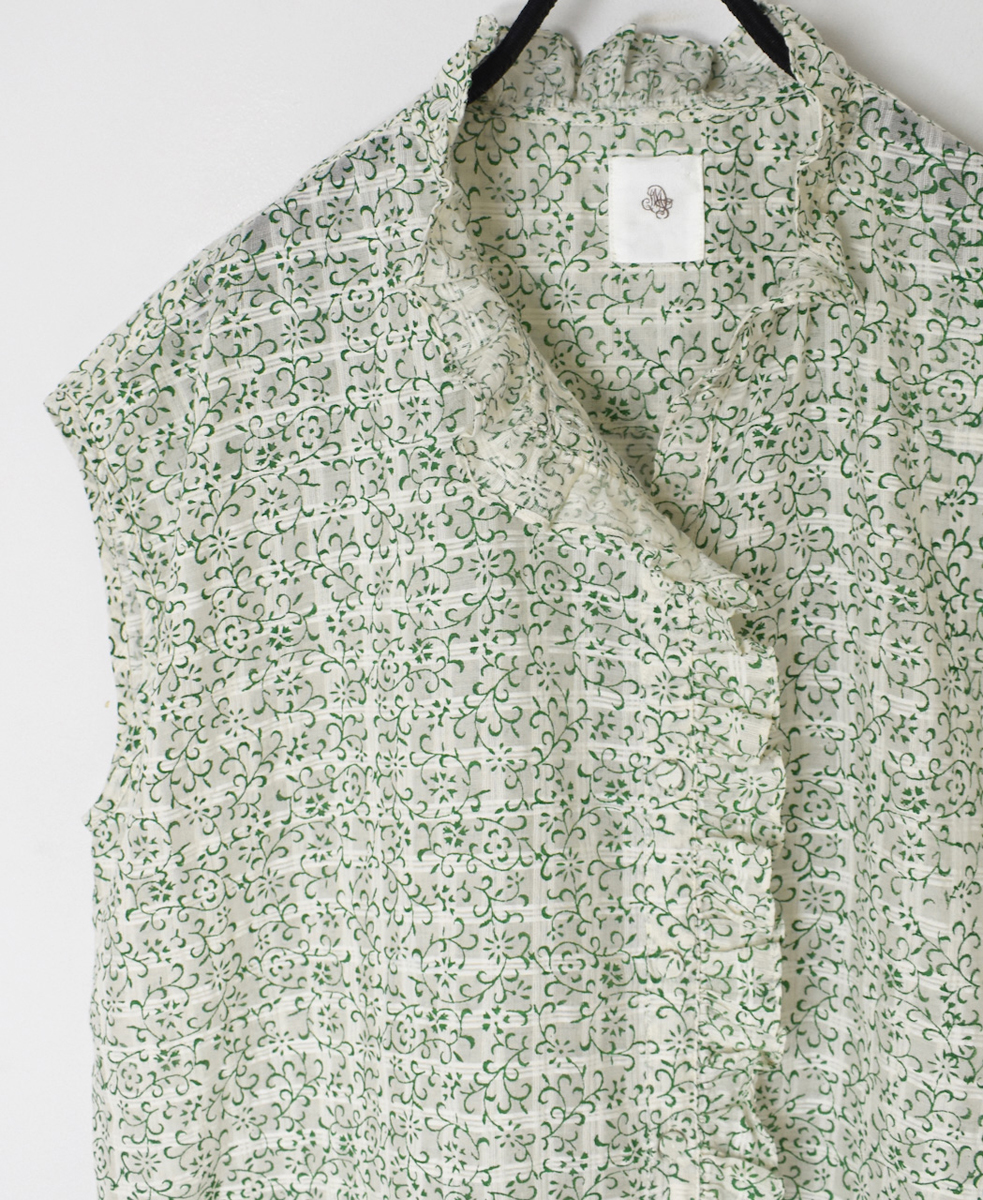 INMDS25092(シャツ) POWER LOOM COTTON DOBIE CHECK ARABESQUE SCREEN PRINT NO/SL FRILL COLLAR SHIRT