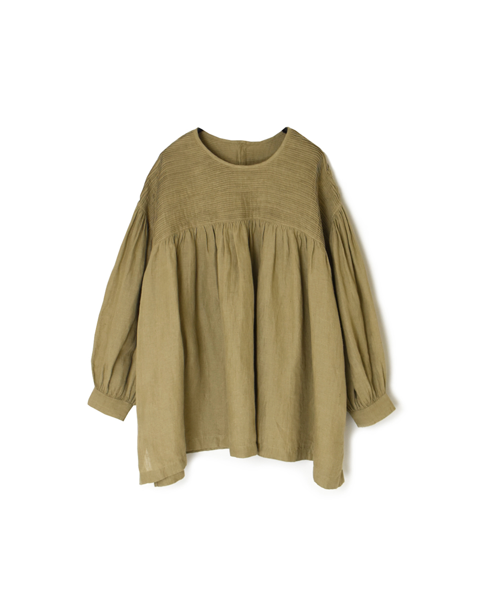INMDS25001(シャツ)YARN DYE AUTO LOOM 60s LINEN PLAIN BACK OPENING PULLOVER WITH MINI PINTUCK
