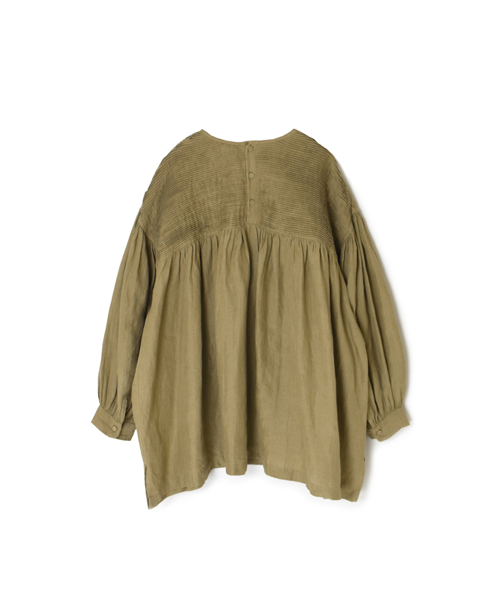 INMDS25001(シャツ)YARN DYE AUTO LOOM 60s LINEN PLAIN BACK OPENING PULLOVER WITH MINI PINTUCK