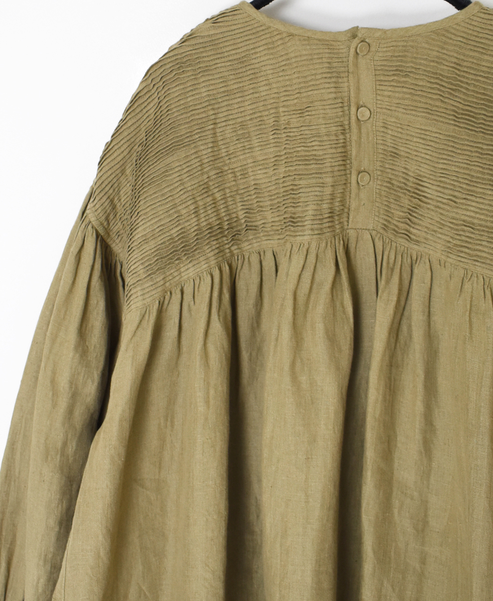INMDS25001(シャツ)YARN DYE AUTO LOOM 60s LINEN PLAIN BACK OPENING PULLOVER WITH MINI PINTUCK