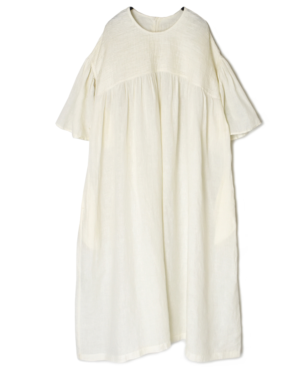 INMDS25003(ワンピース)YARN DYE AUTO LOOM 60s LINEN PLAIN BACK OPENING PULLOVER DRESS WITH MINI PINTUCK