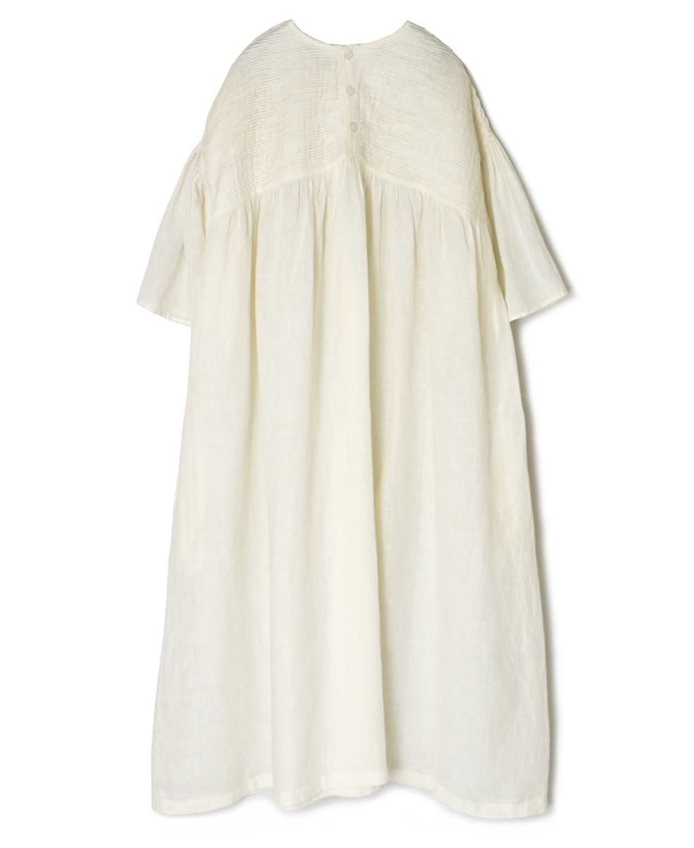 INMDS25003(ワンピース)YARN DYE AUTO LOOM 60s LINEN PLAIN BACK OPENING PULLOVER DRESS WITH MINI PINTUCK
