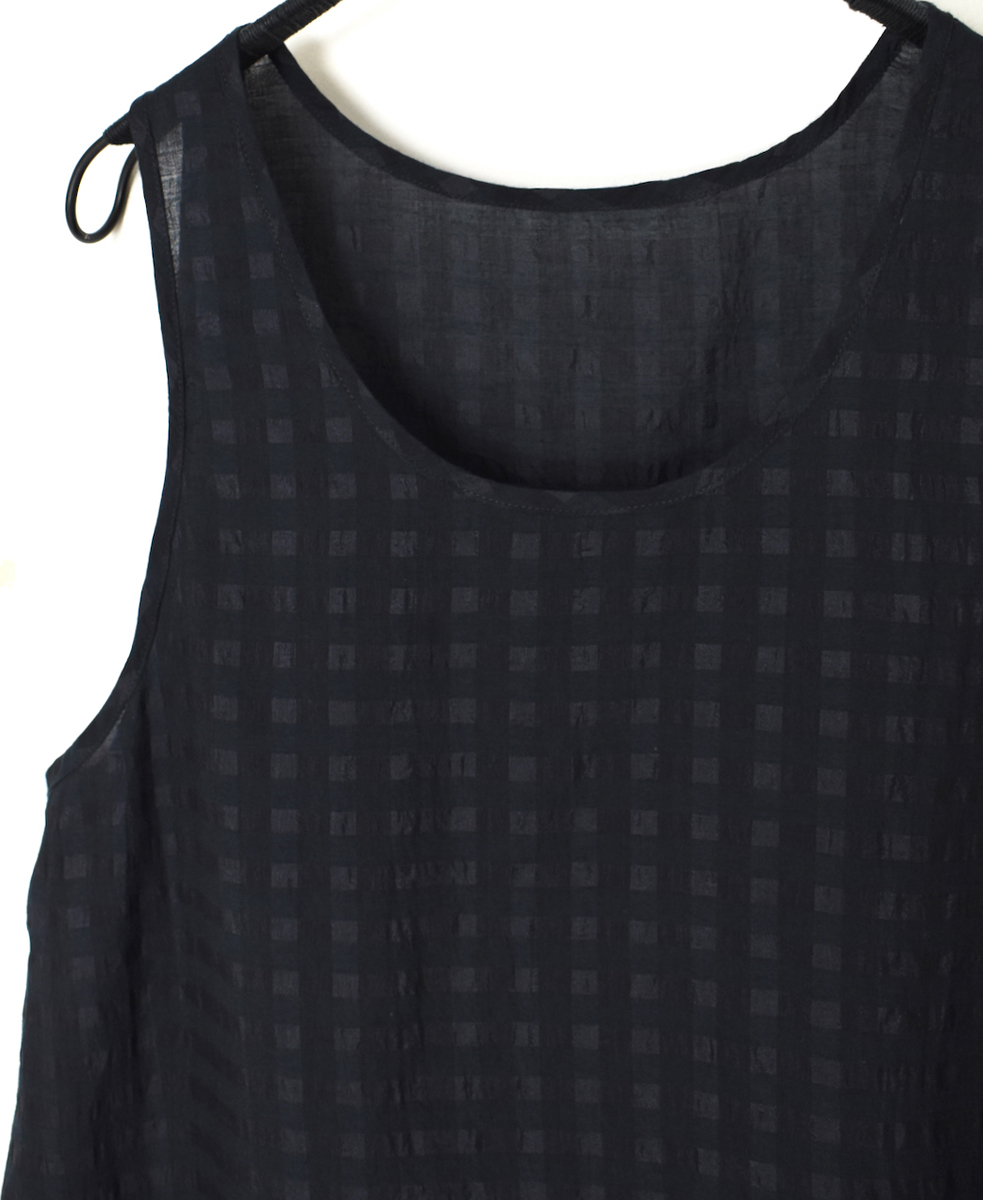 INMDS25081(タンクトップ) HANDWOVEN COTTON SILK CHECK U-NECK TANK TOP