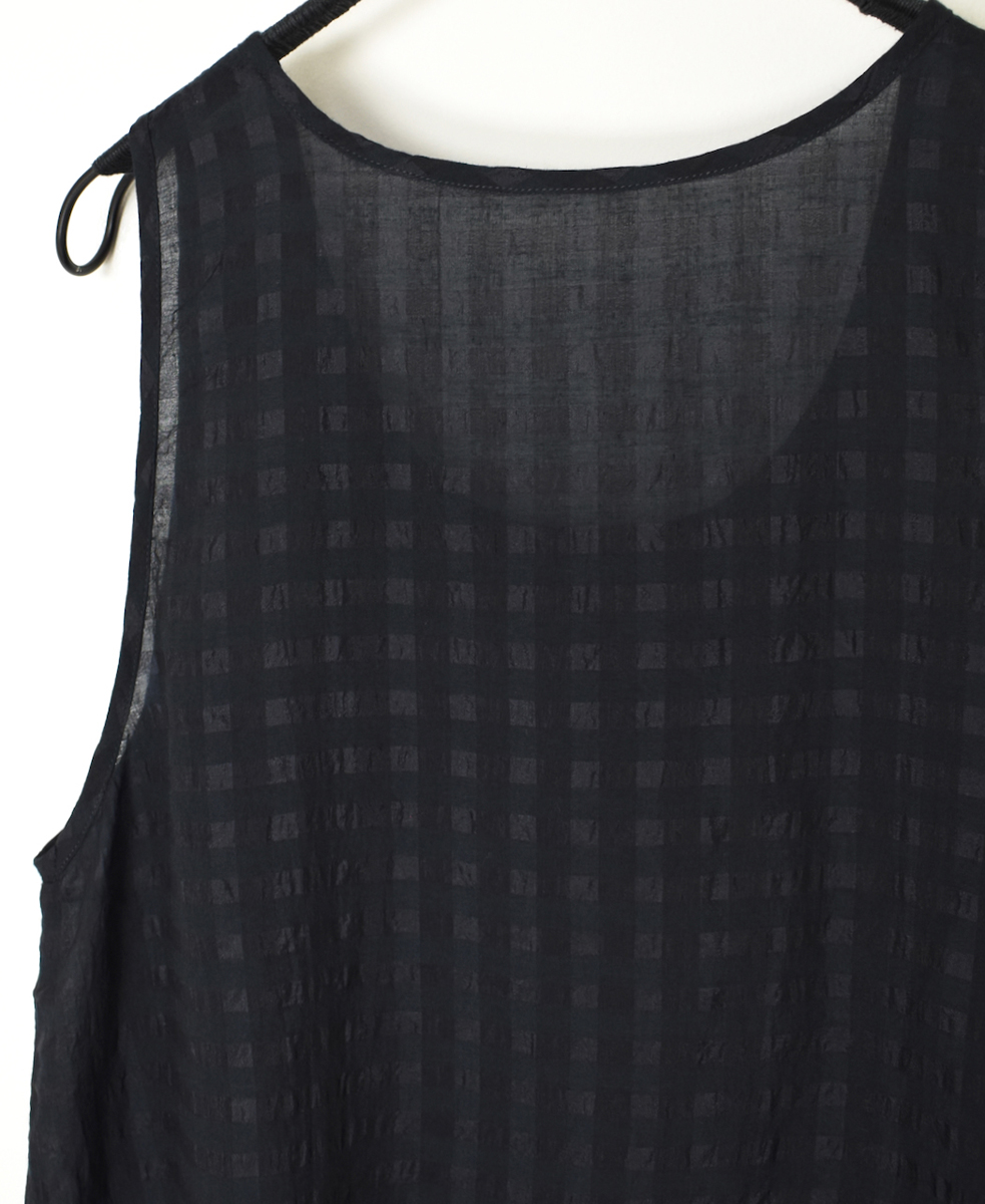 INMDS25081(タンクトップ) HANDWOVEN COTTON SILK CHECK U-NECK TANK TOP