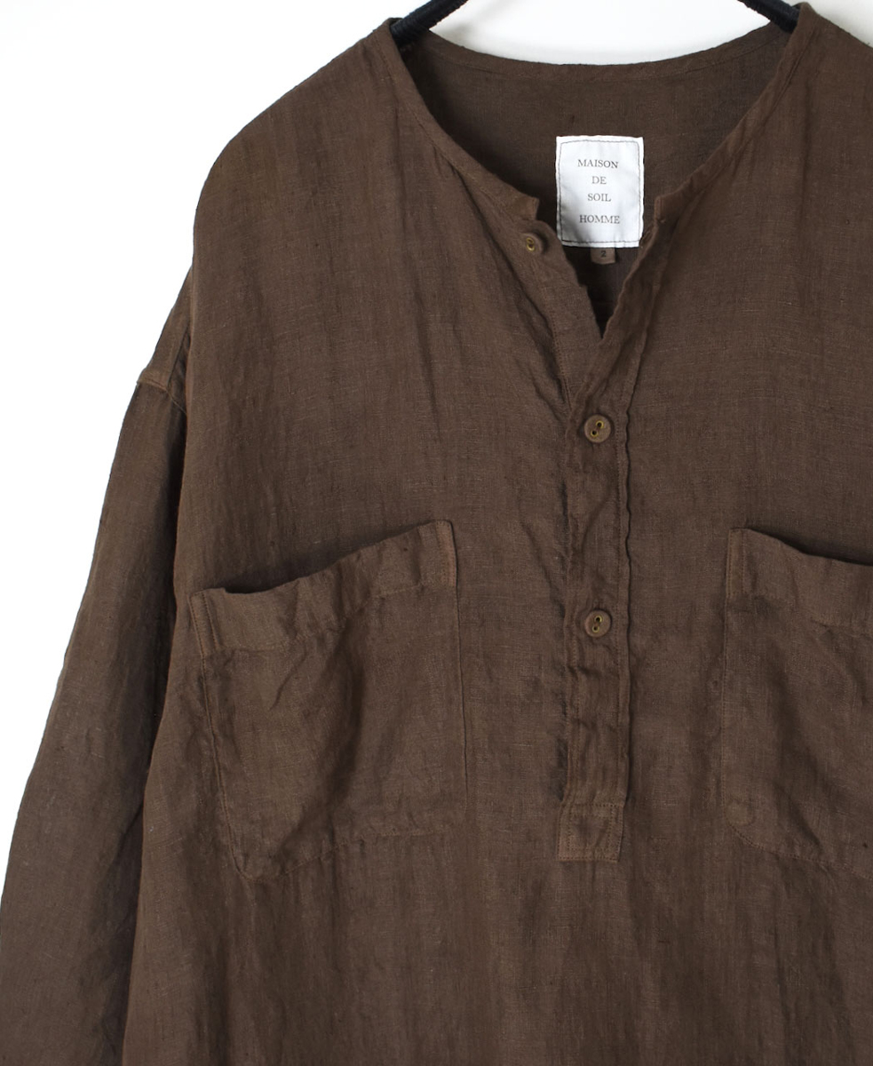 IMDSH2503HLD(シャツ) HANDWOVEN LINEN PLAIN(OVERDYE) MDS 3/4SL LONG PULLOVER SHIRT