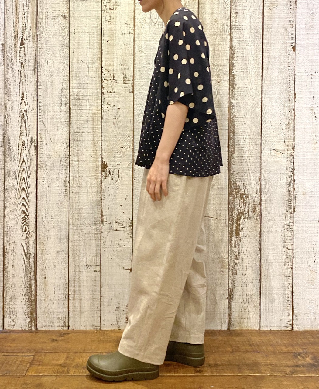 NSL25015(シャツ) 80s VOILE DOT PRINT(PATCHWORK) V-NECK FRARED SLEEVE PULLOVER