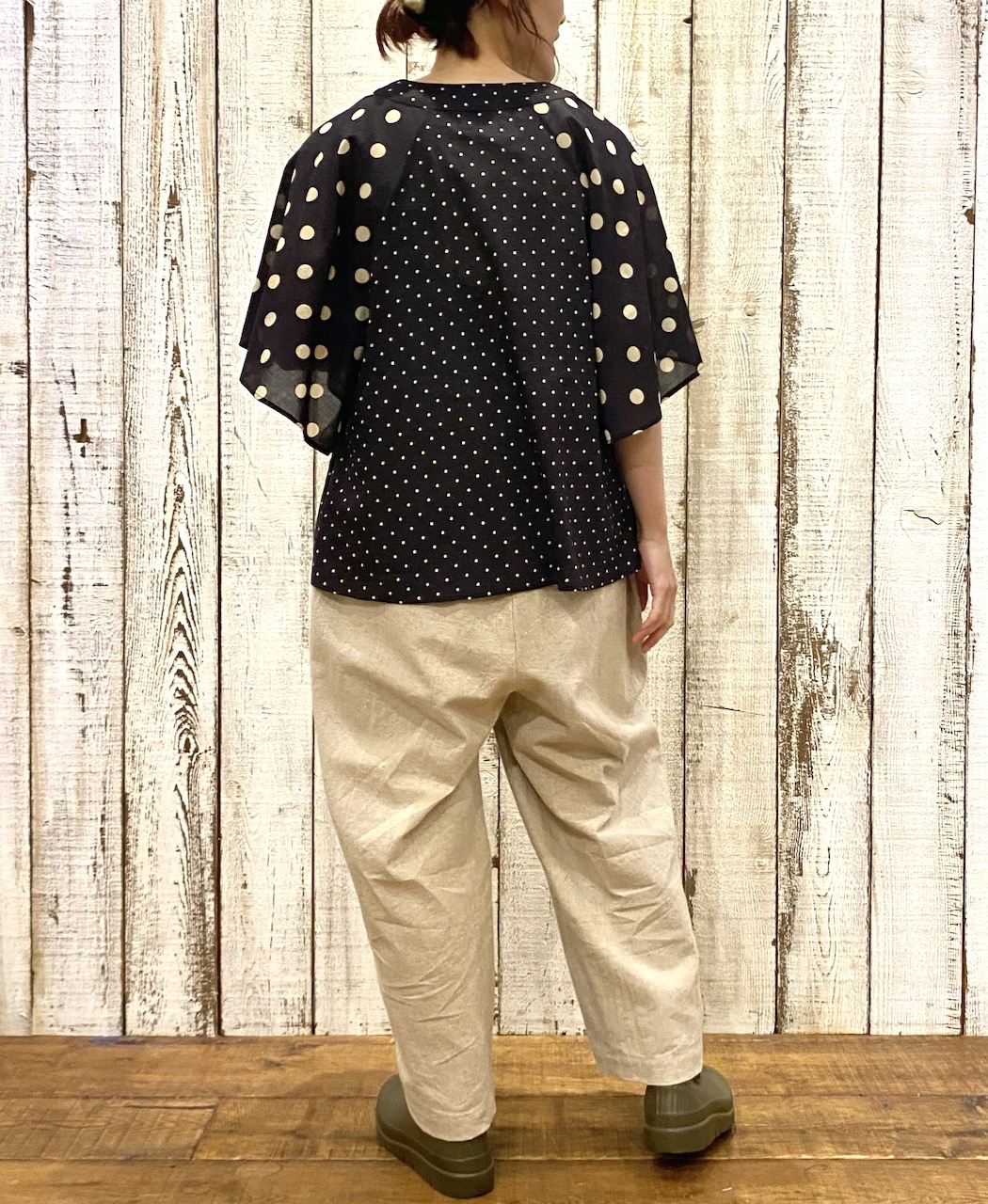 NSL25015(シャツ) 80s VOILE DOT PRINT(PATCHWORK) V-NECK FRARED SLEEVE PULLOVER