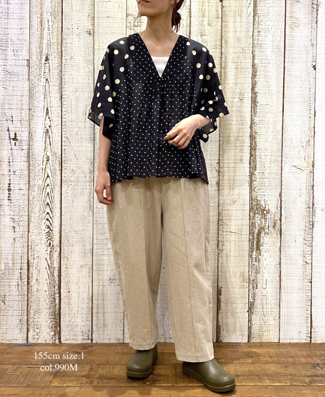 NSL25015(シャツ) 80s VOILE DOT PRINT(PATCHWORK) V-NECK FRARED SLEEVE PULLOVER