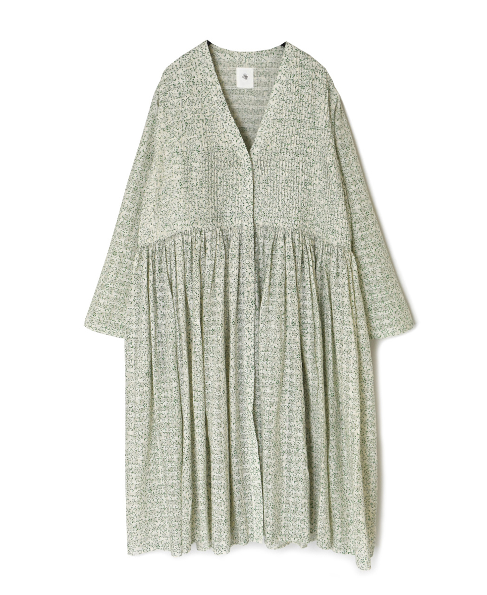INMDS25094(ワンピース) POWER LOOM COTTON DOBIE CHECK ARABESQUE SCREEN PRINT WRAP DRESS WITH PINTUCK