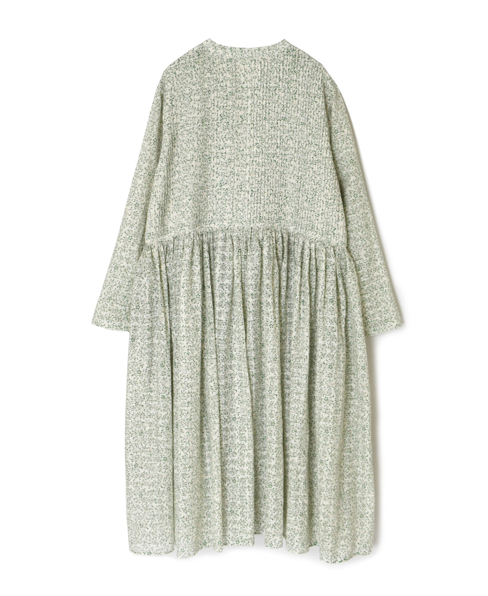 INMDS25094(ワンピース) POWER LOOM COTTON DOBIE CHECK ARABESQUE SCREEN PRINT WRAP DRESS WITH PINTUCK