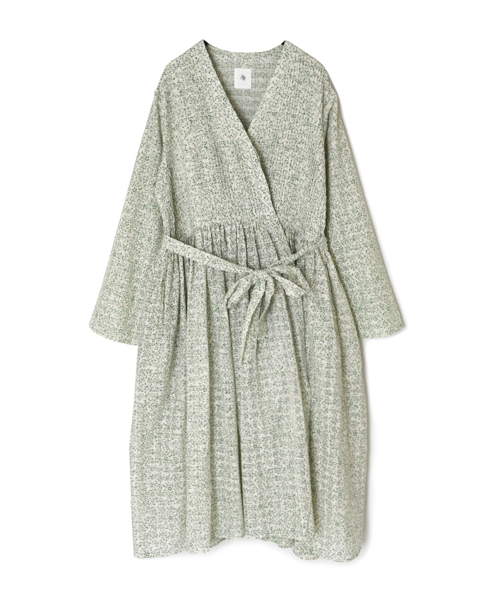 INMDS25094(ワンピース) POWER LOOM COTTON DOBIE CHECK ARABESQUE SCREEN PRINT WRAP DRESS WITH PINTUCK