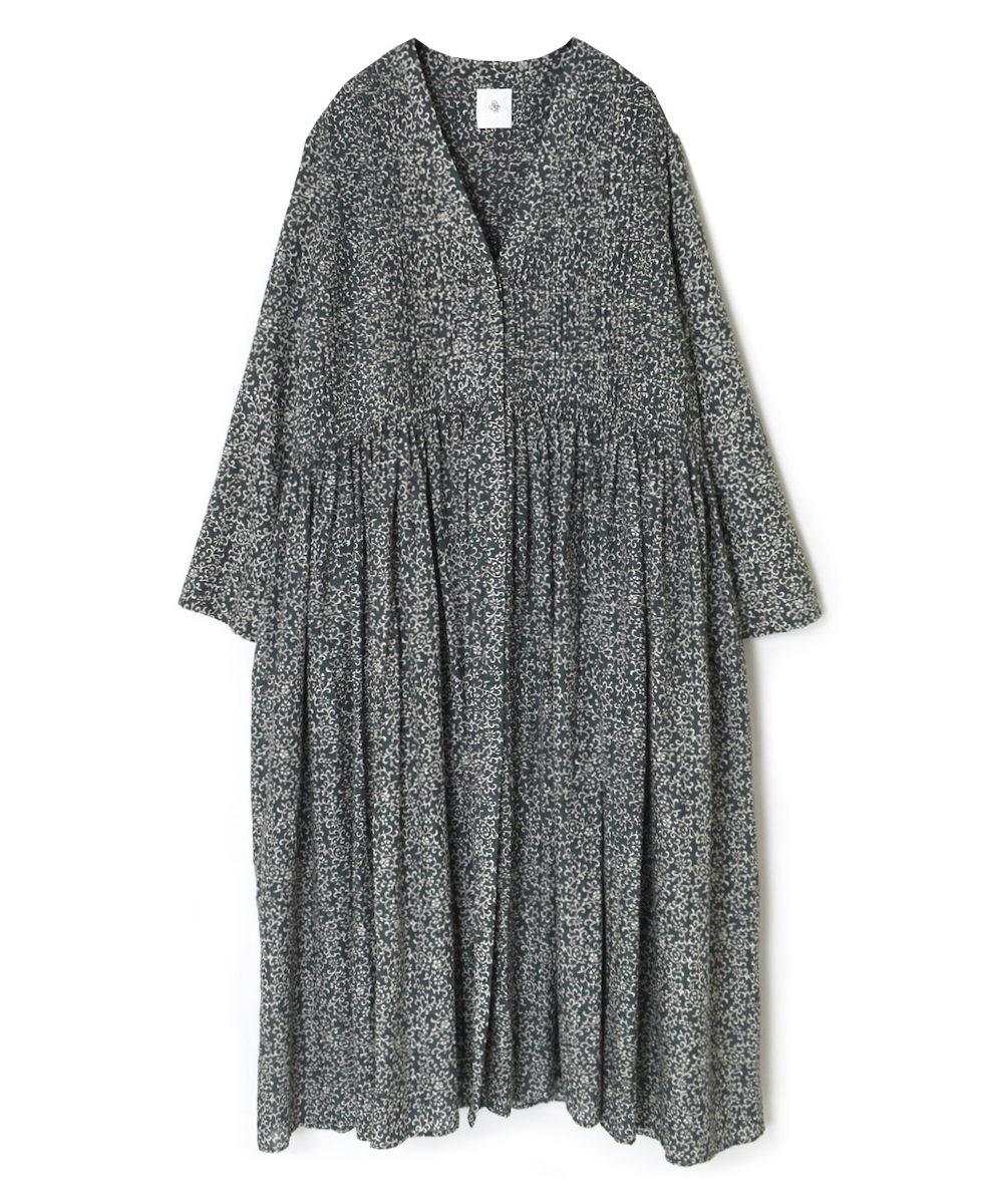 INMDS25094(ワンピース) POWER LOOM COTTON DOBIE CHECK ARABESQUE SCREEN PRINT WRAP DRESS WITH PINTUCK