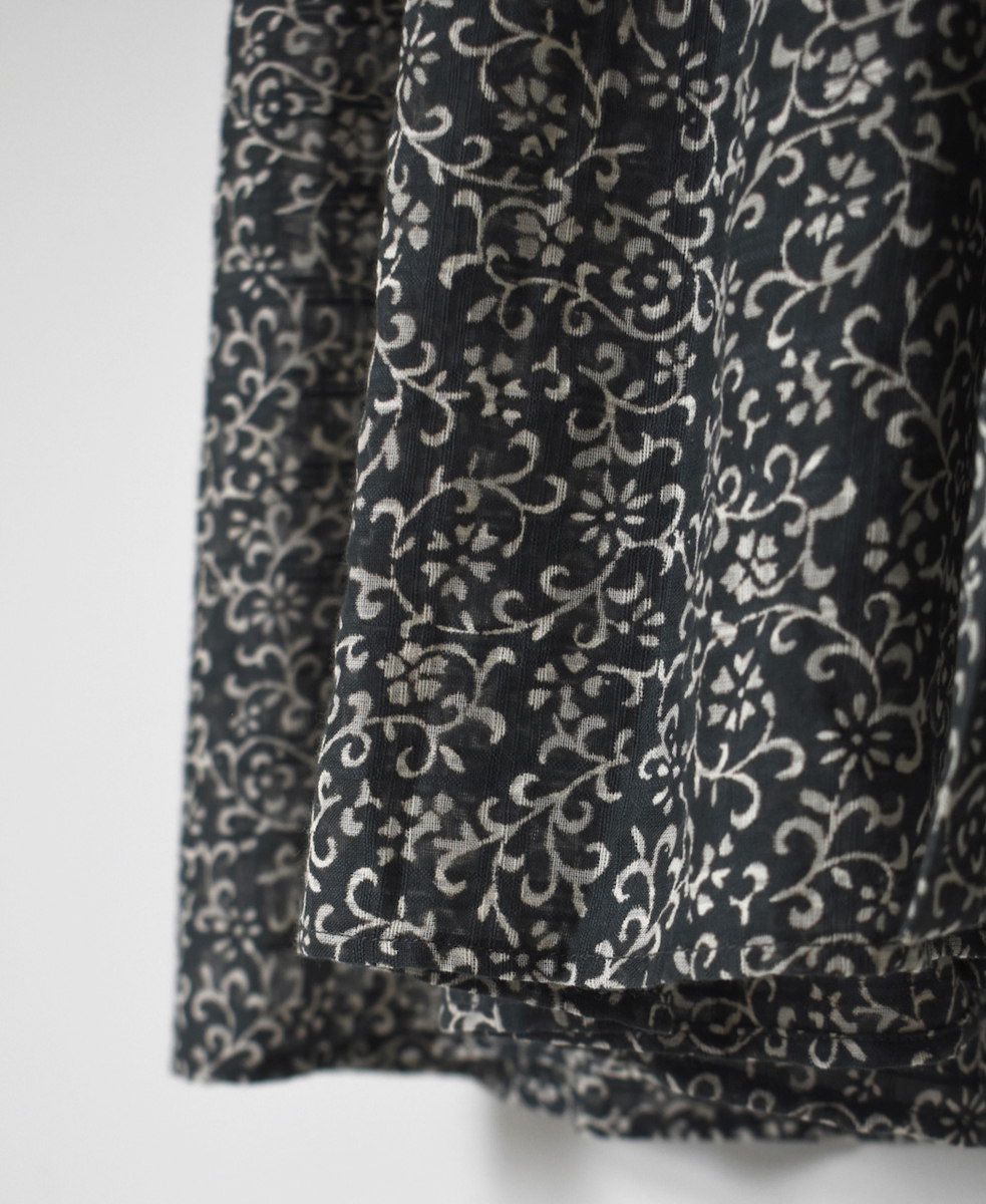INMDS25094(ワンピース) POWER LOOM COTTON DOBIE CHECK ARABESQUE SCREEN PRINT WRAP DRESS WITH PINTUCK