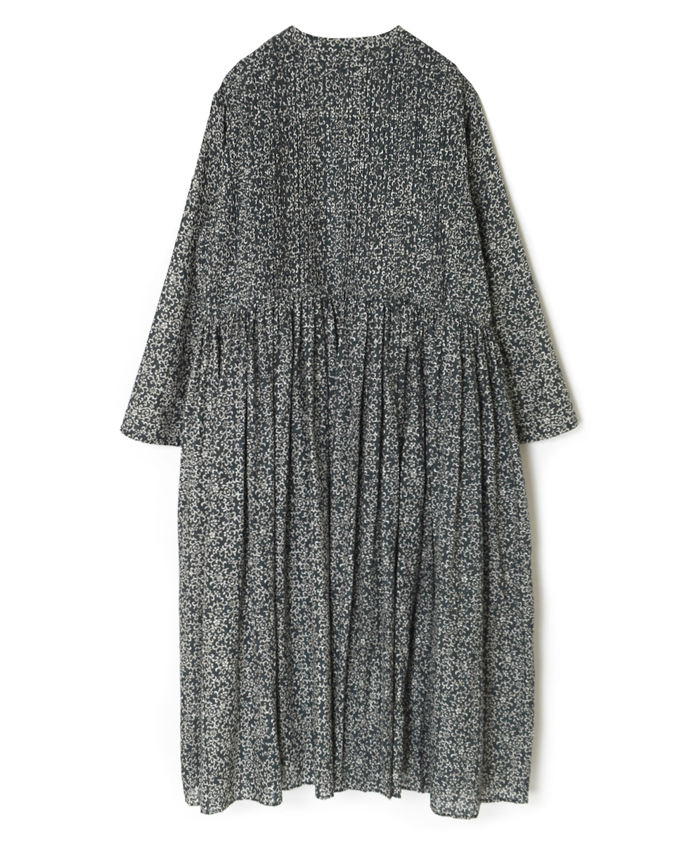 INMDS25094(ワンピース) POWER LOOM COTTON DOBIE CHECK ARABESQUE SCREEN PRINT WRAP DRESS WITH PINTUCK