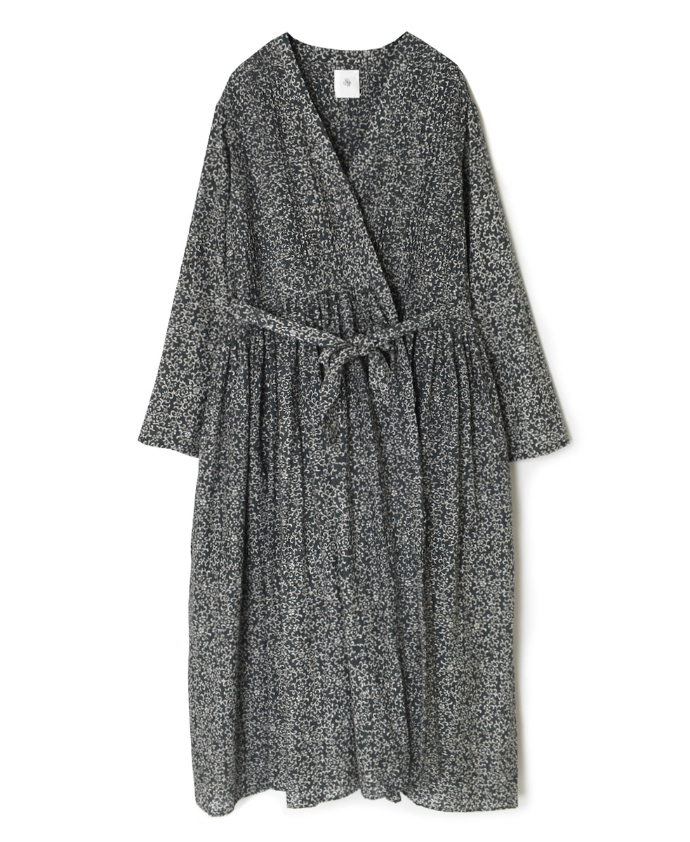 INMDS25094(ワンピース) POWER LOOM COTTON DOBIE CHECK ARABESQUE SCREEN PRINT WRAP DRESS WITH PINTUCK