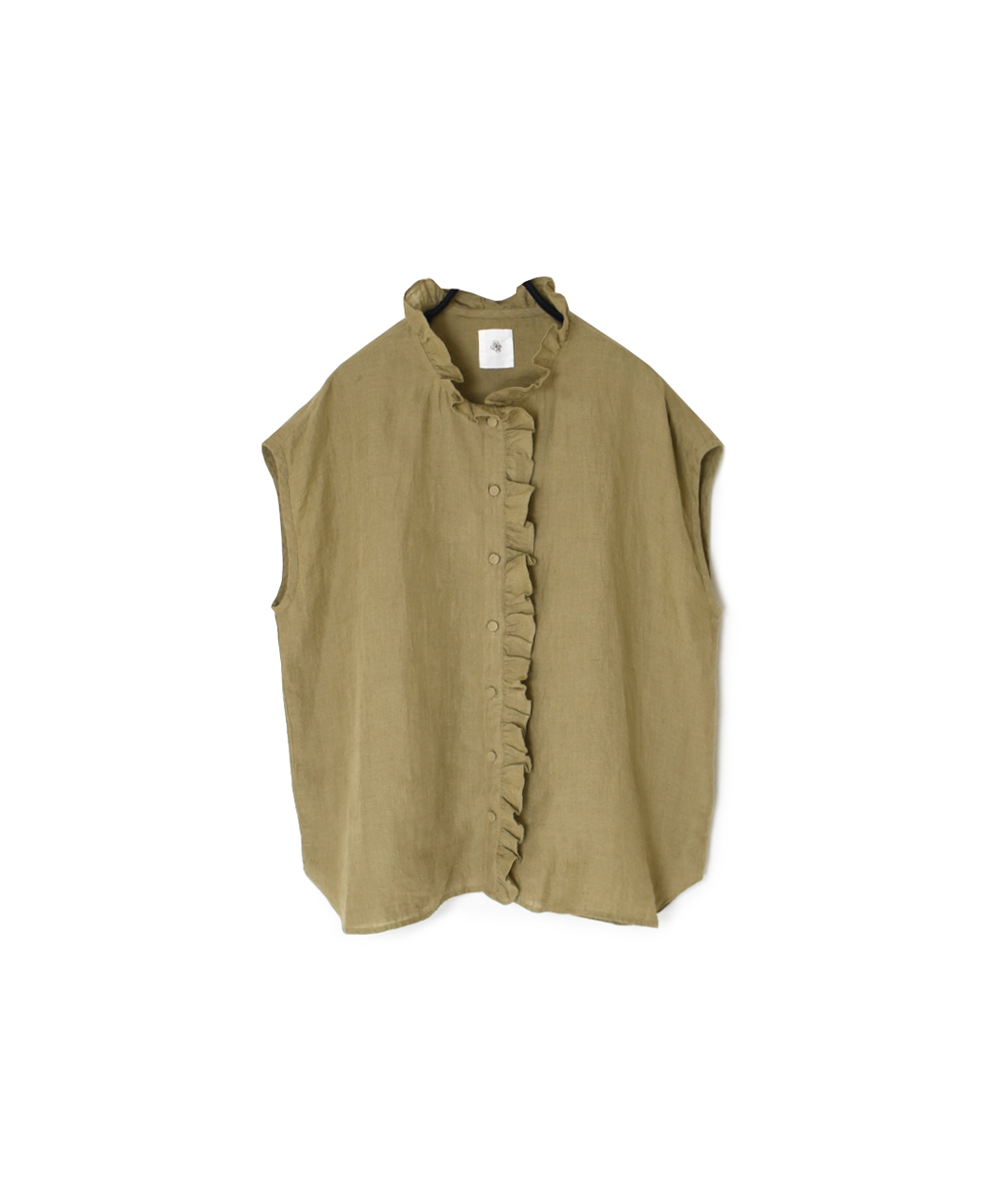 INMDS25005(シャツ)YARN DYE AUTO LOOM 60s LINEN PLAIN NO/SL FRILL COLLAR SHIRT