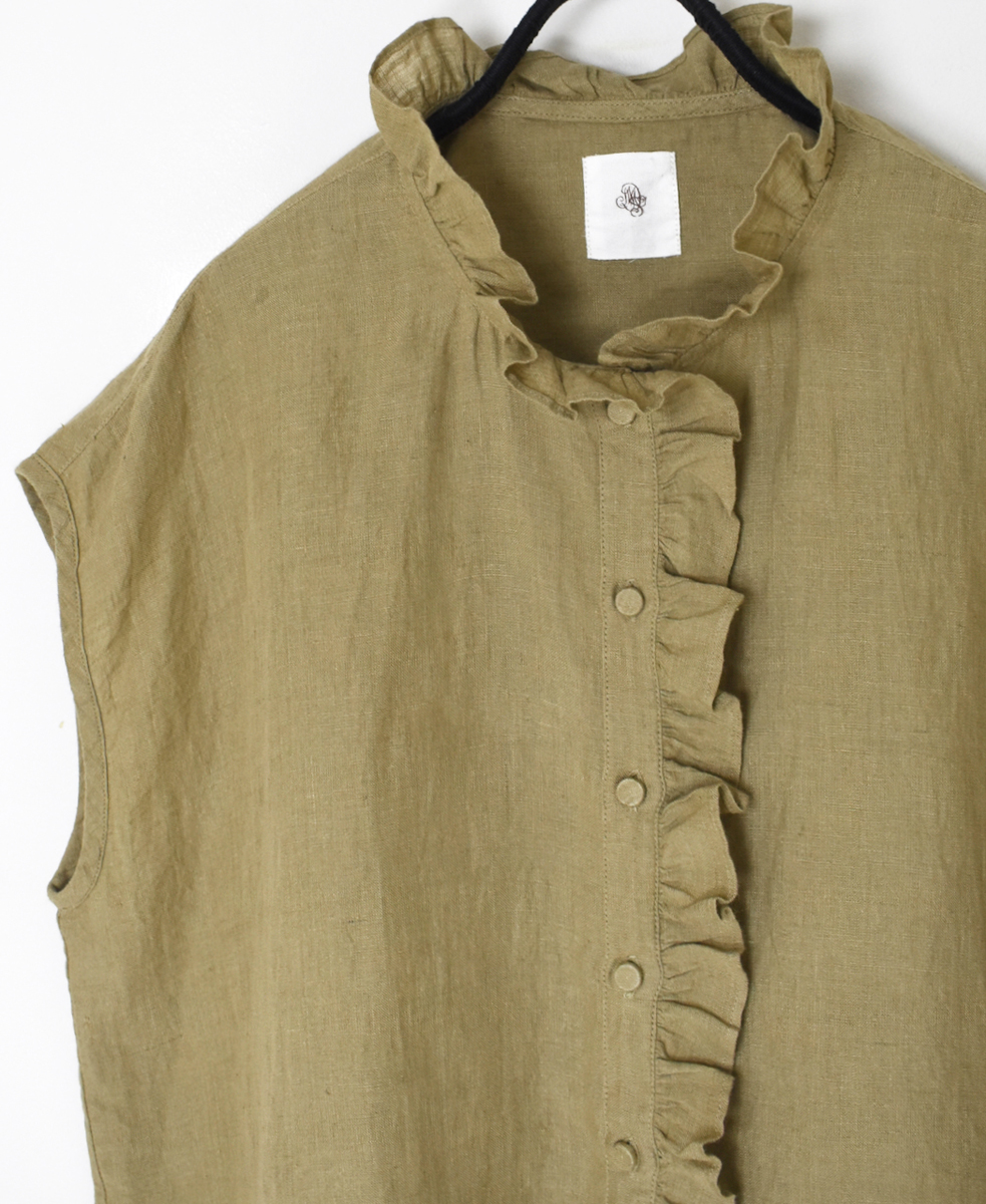 INMDS25005(シャツ)YARN DYE AUTO LOOM 60s LINEN PLAIN NO/SL FRILL COLLAR SHIRT
