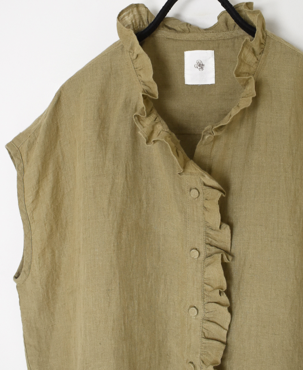 INMDS25005(シャツ)YARN DYE AUTO LOOM 60s LINEN PLAIN NO/SL FRILL COLLAR SHIRT