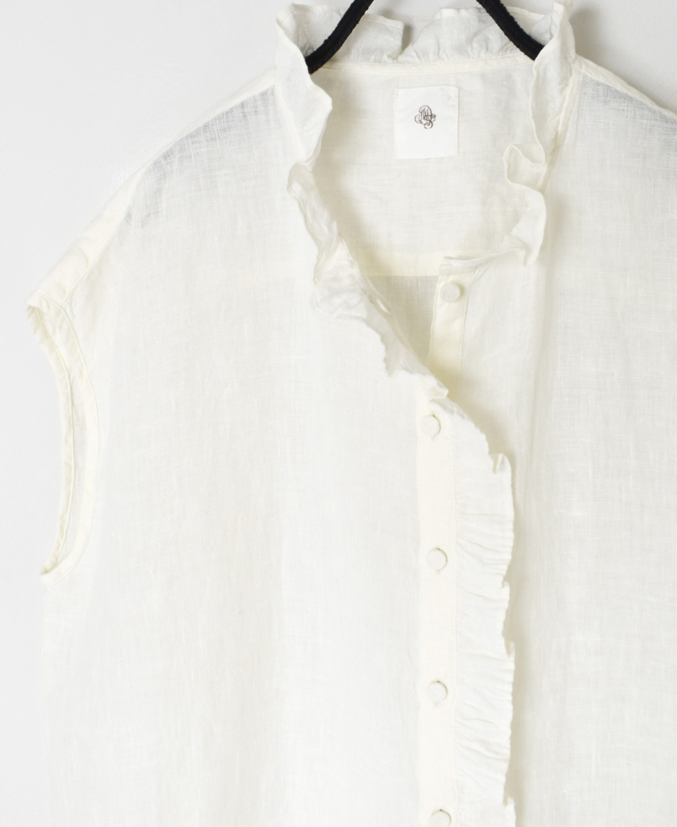 INMDS25005(シャツ)YARN DYE AUTO LOOM 60s LINEN PLAIN NO/SL FRILL COLLAR SHIRT