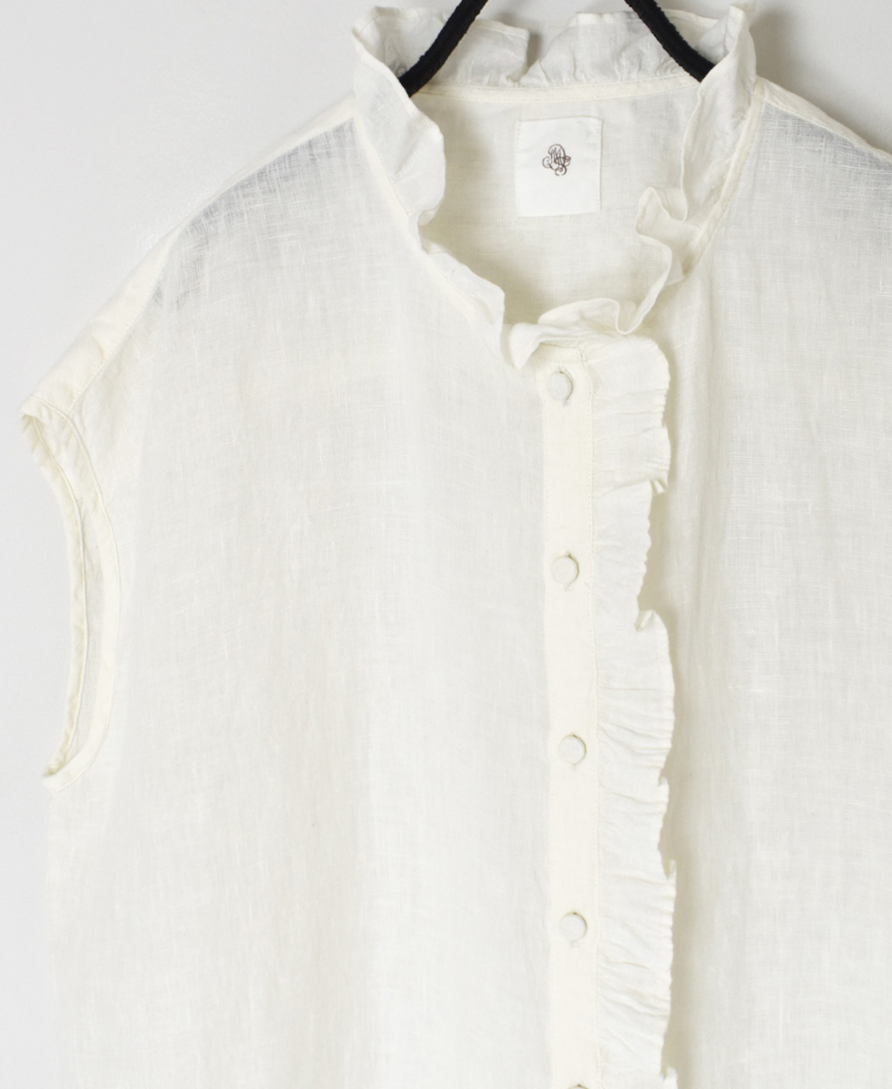 INMDS25005(シャツ)YARN DYE AUTO LOOM 60s LINEN PLAIN NO/SL FRILL COLLAR SHIRT