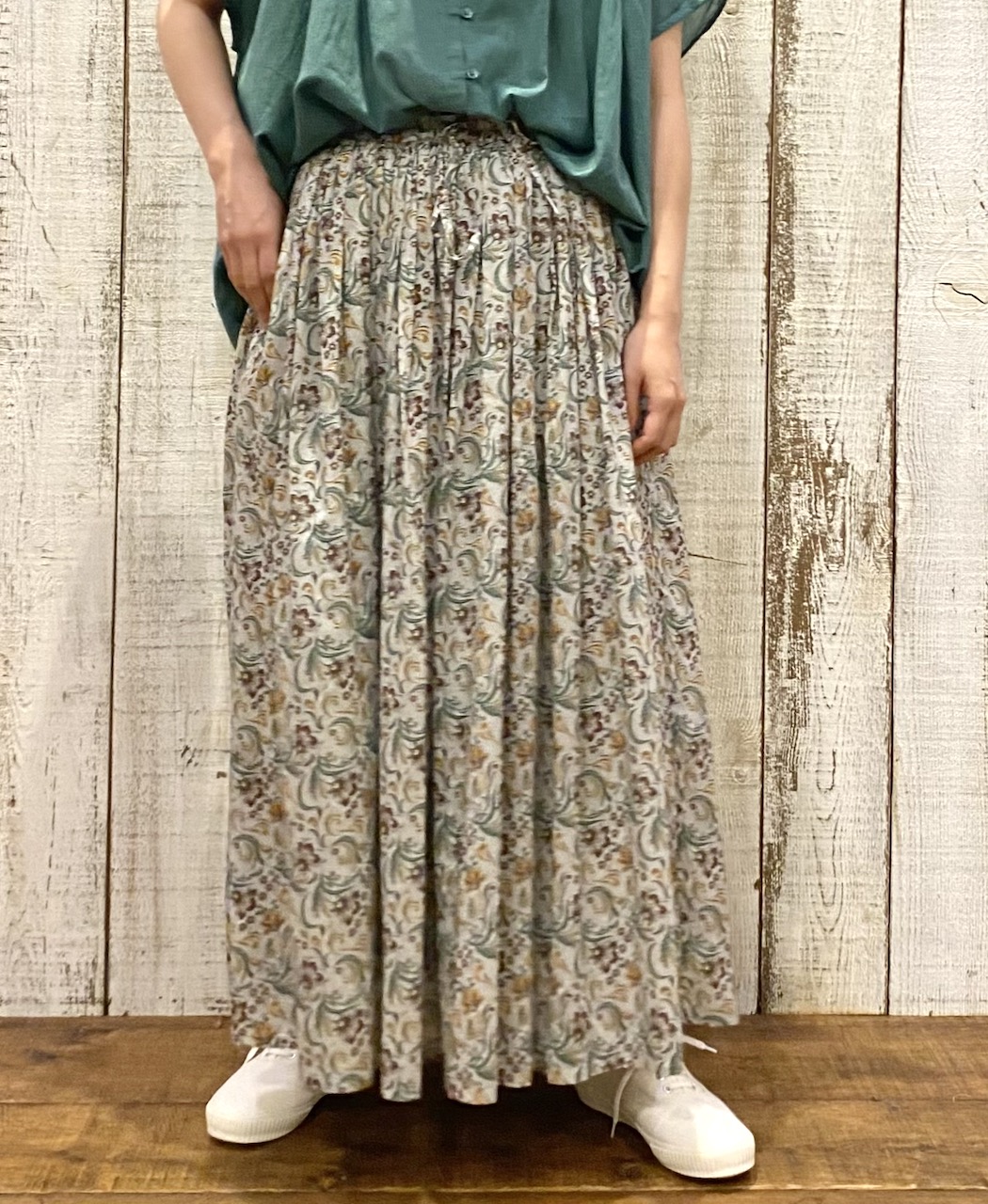 NSL25095(スカート) 80s VOILE PAISLEY FLOWER PRINT GATHERD SKIRT