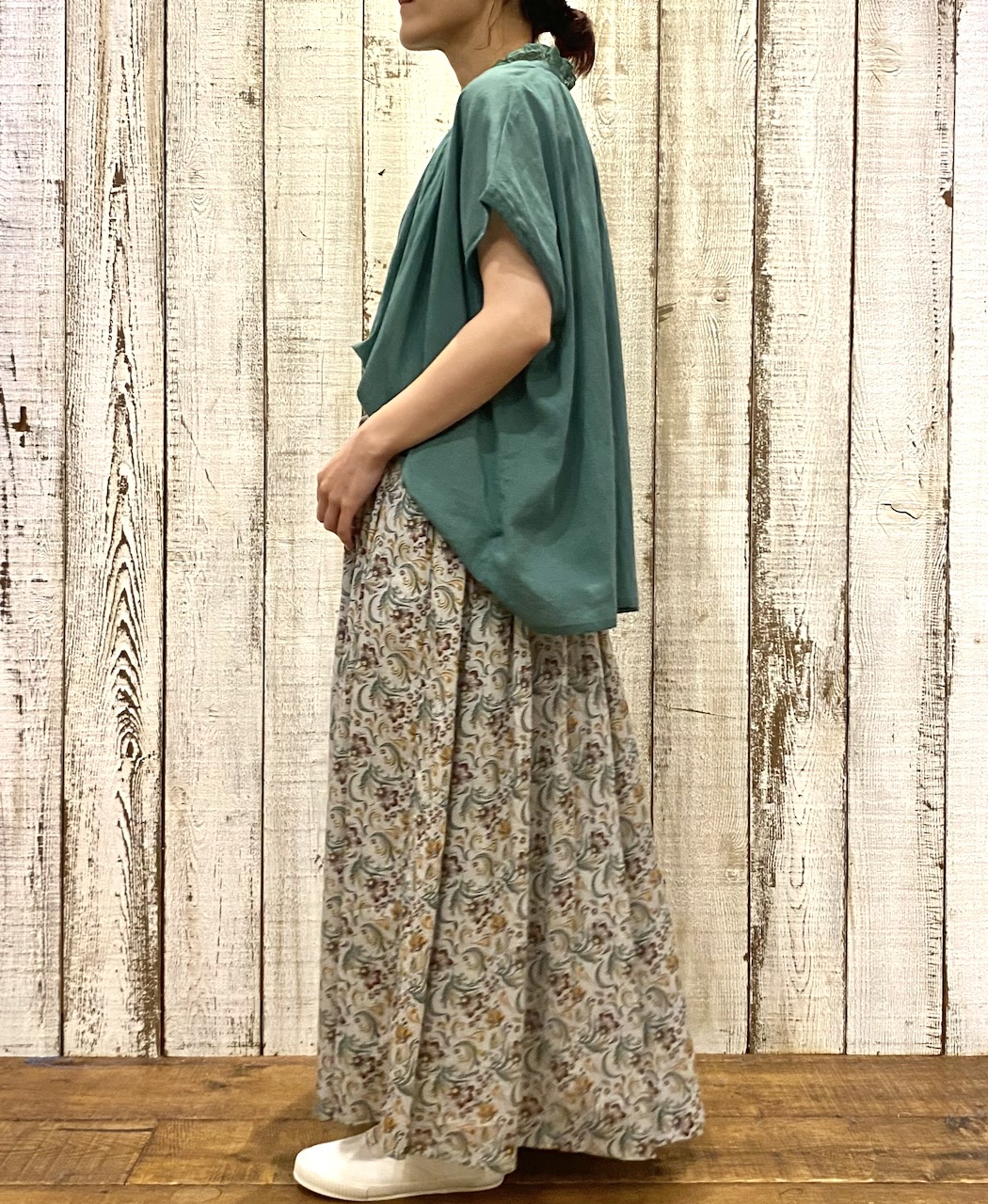 NSL25095(スカート) 80s VOILE PAISLEY FLOWER PRINT GATHERD SKIRT