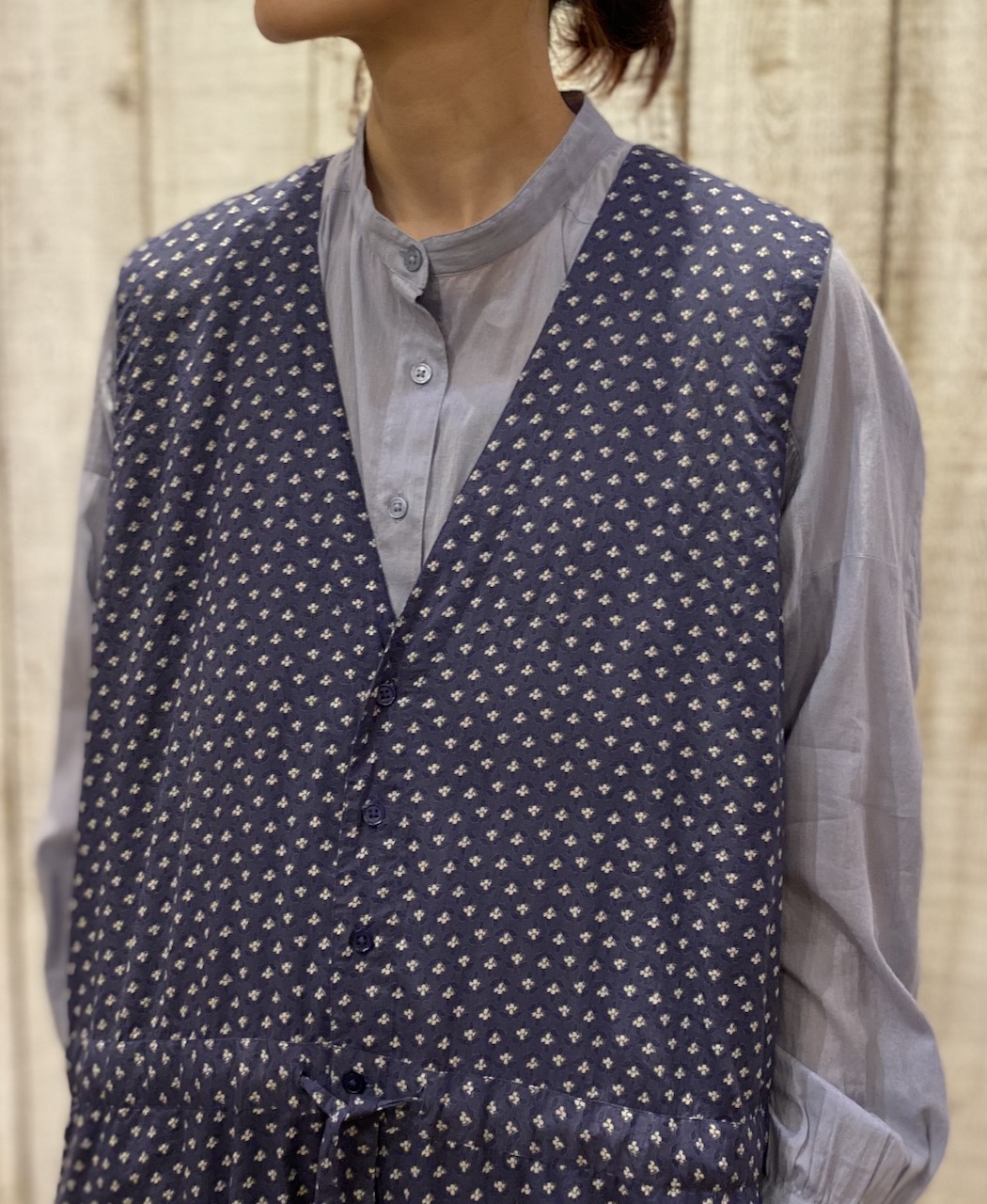 NSL25041(シャツ) 80s COTTON VOILE PLAIN BANDED COLLAR GATHER SHIRT