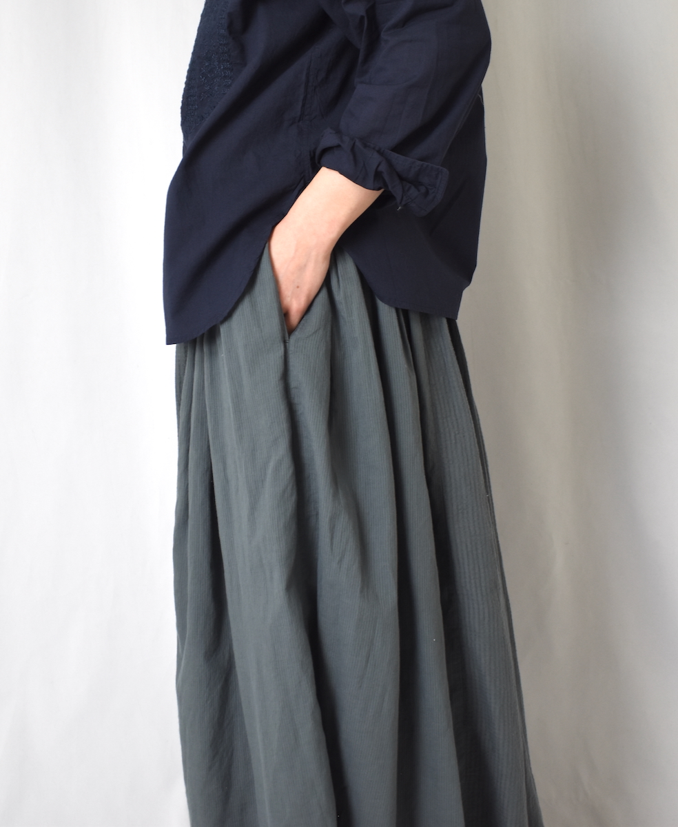 NMDS25236D(スカート) COTTON&LINEN PATCHWORK(OVERDYE) RAJASTHAN TUCK GATHERED SKIRT
