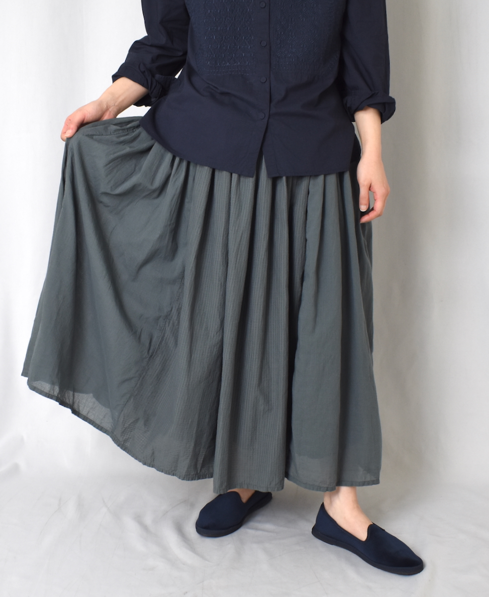 NMDS25236D(スカート) COTTON&LINEN PATCHWORK(OVERDYE) RAJASTHAN TUCK GATHERED SKIRT