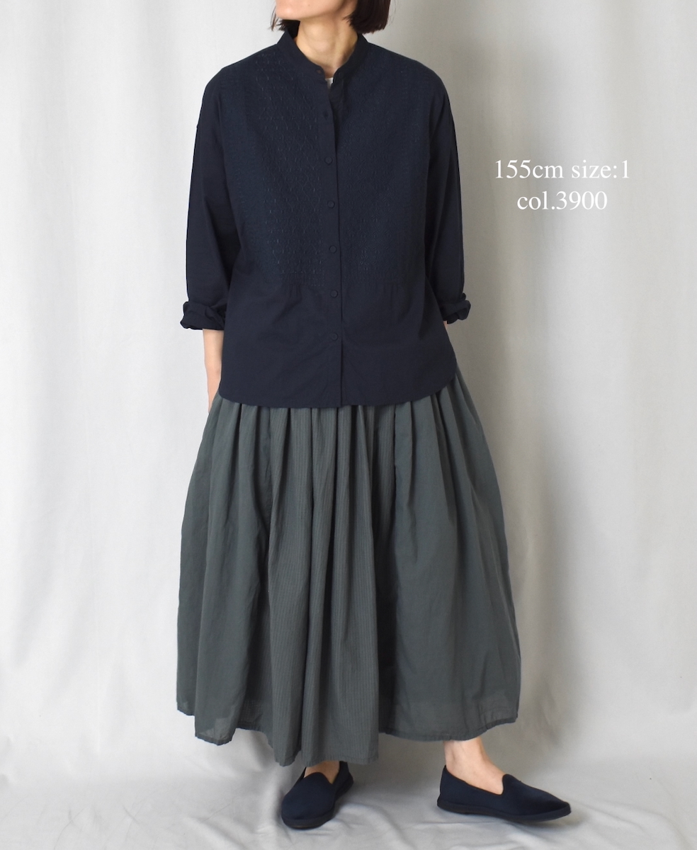 NMDS25201(シャツ) 60s ORGANIC CAMBRIC BANDED COLLAR EMB SHIRT