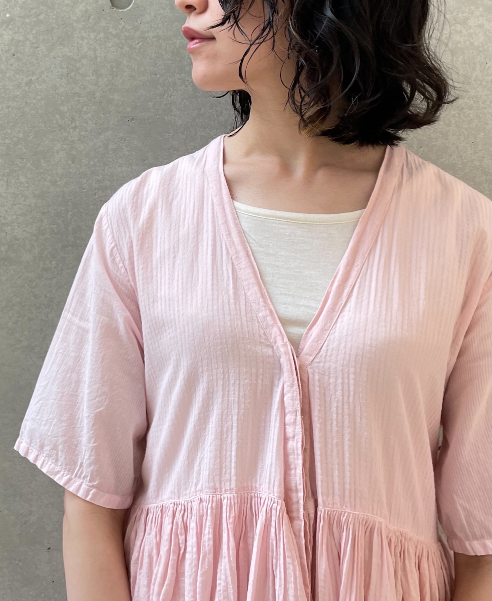 NMDS25233D(ワンピース) COTTON&LINEN PATCHWORK(OVERDYE) GATHERED WRAP DRESS