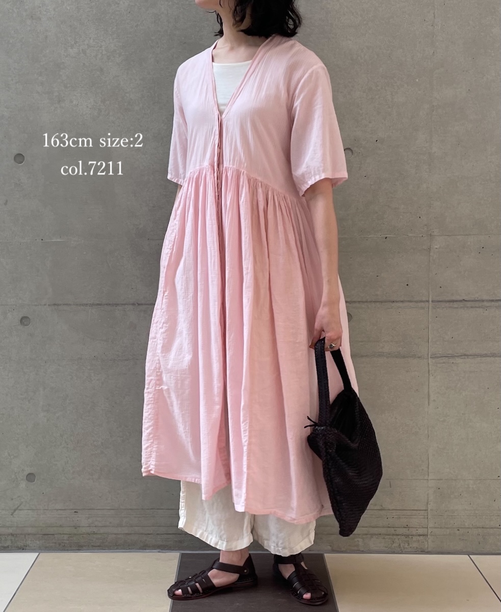 NMDS25233D(ワンピース) COTTON&LINEN PATCHWORK(OVERDYE) GATHERED WRAP DRESS