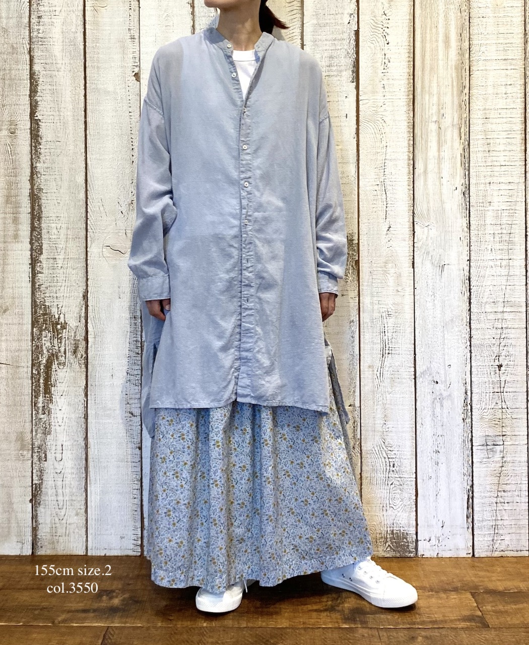 INAM2503G3D(シャツ) 30s GAUZE OVERDYE UTILITY BANDED COLLAR LONG SHIRT