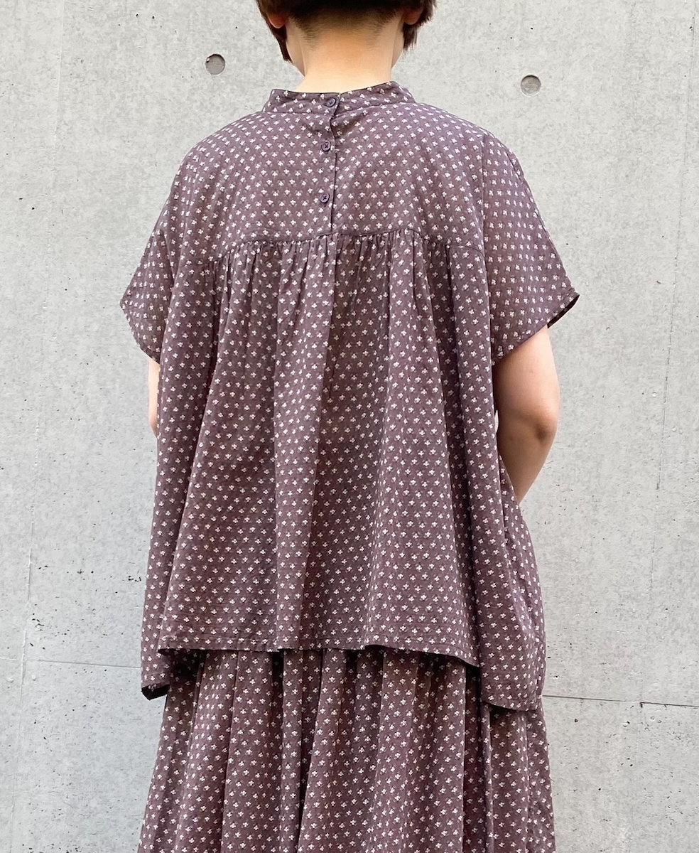NSL25102(シャツ) 80s COTTON VOILE SMALL FLOWER PRINT BACK OPENING STAND COLLAR SHIRT