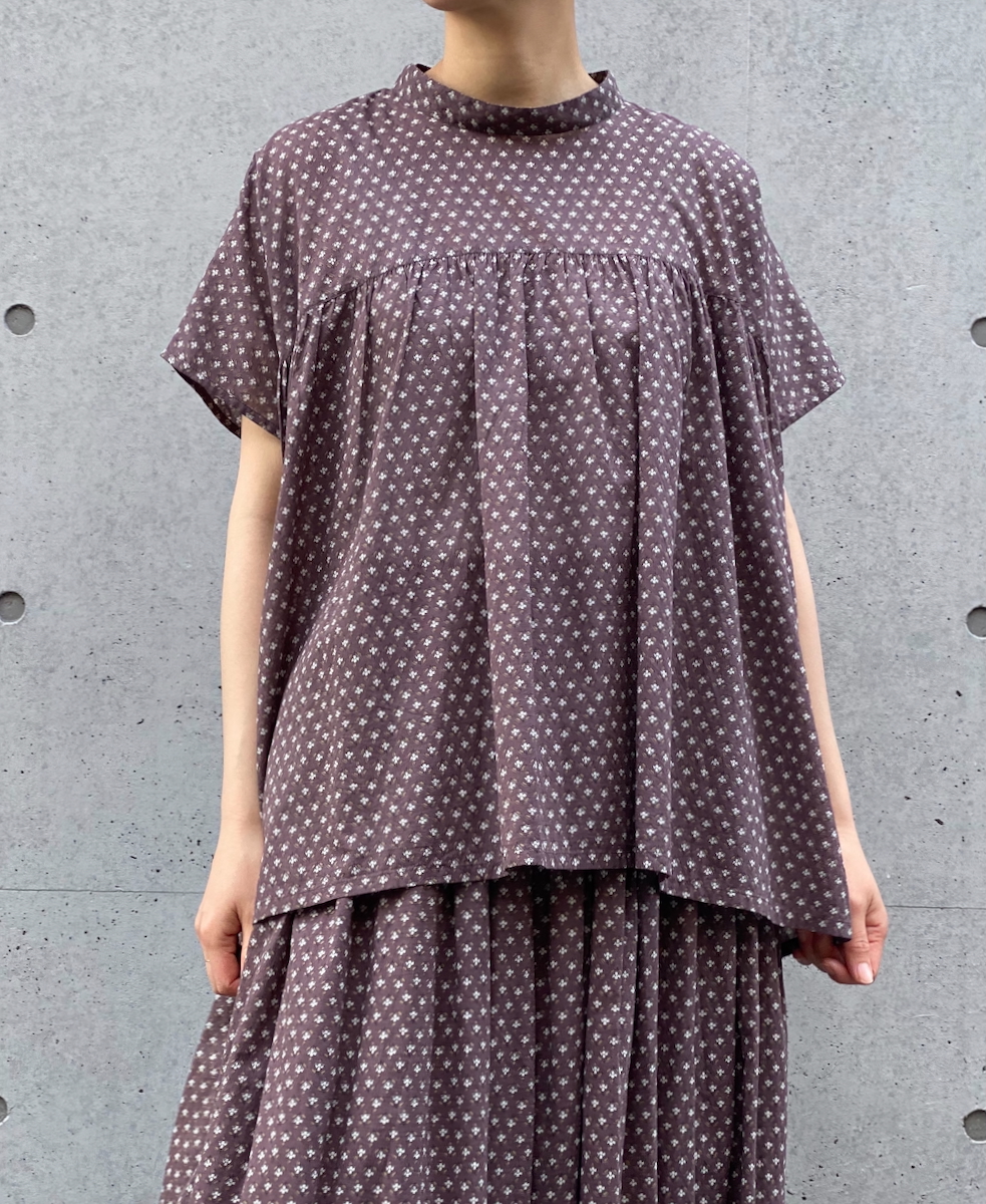 NSL25102(シャツ) 80s COTTON VOILE SMALL FLOWER PRINT BACK OPENING STAND COLLAR SHIRT