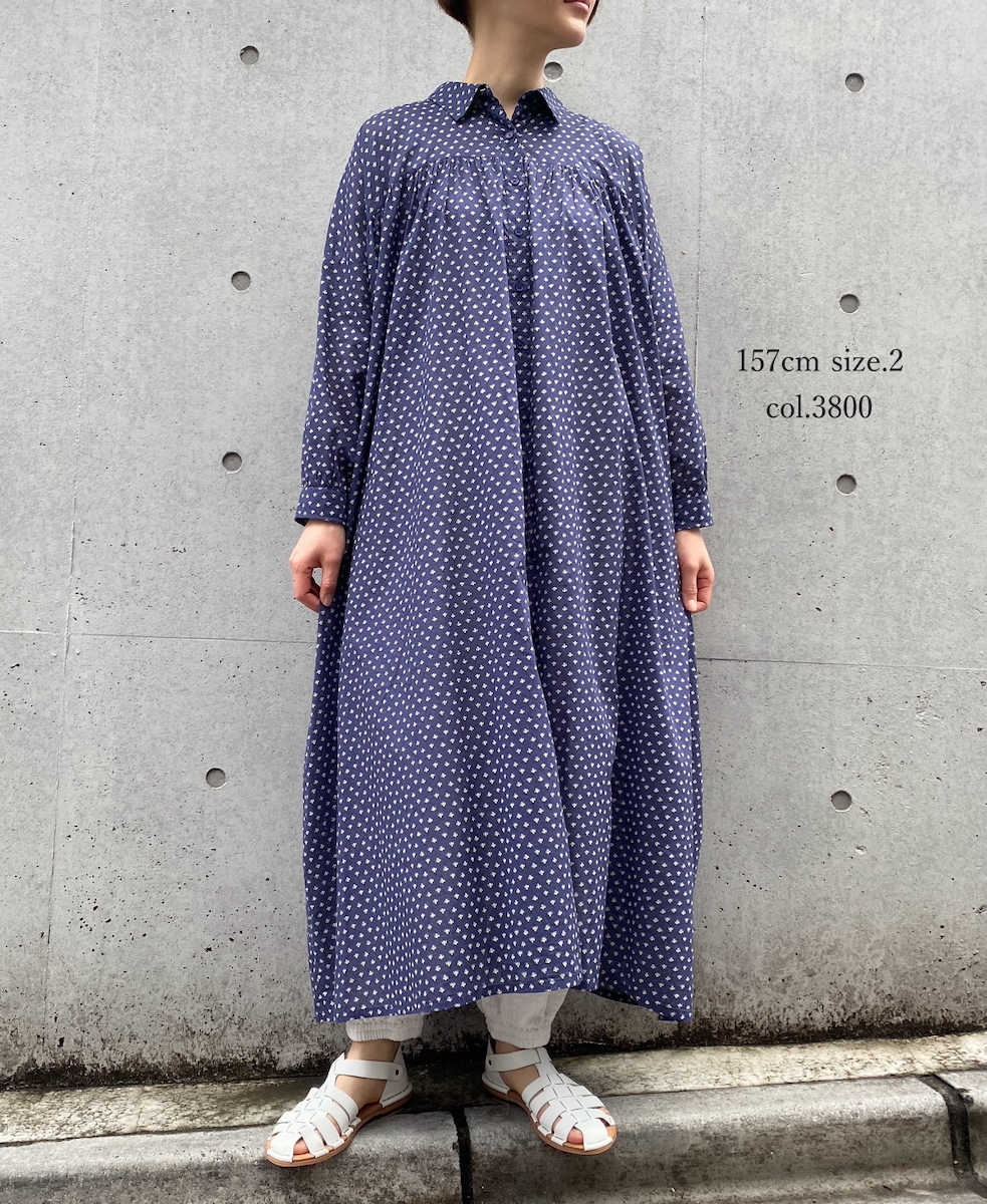 NSL25103(ワンピース) 80s COTTON VOILE SMALL FLOWER PRINT GATHERED SHIRT DRESS