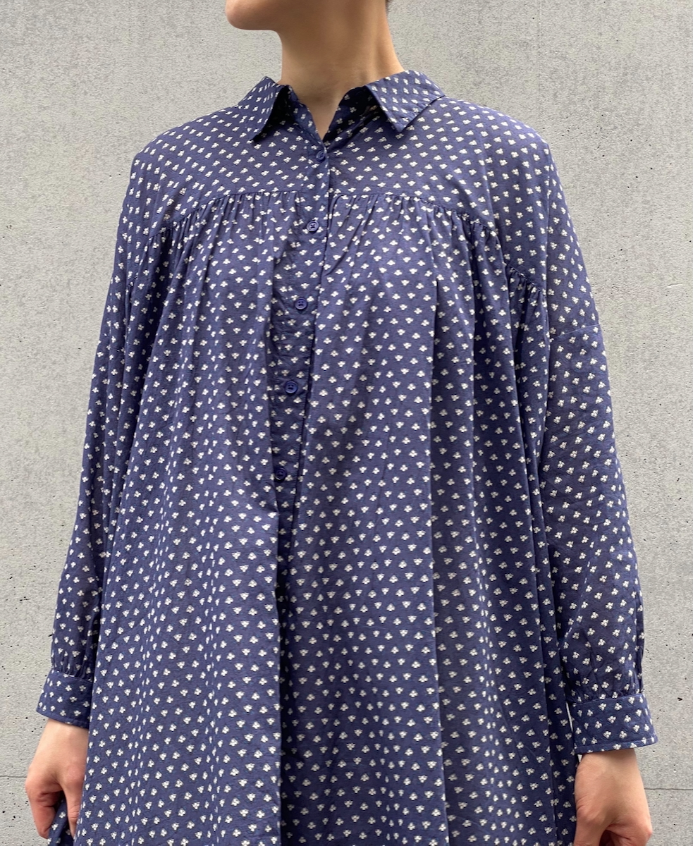 NSL25103(ワンピース) 80s COTTON VOILE SMALL FLOWER PRINT GATHERED SHIRT DRESS