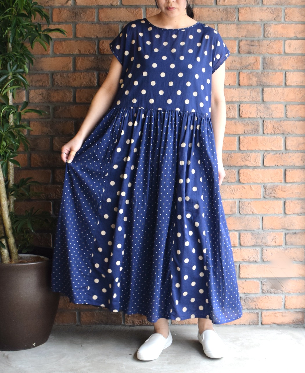 NSL25016(ワンピース) 80s COTTON VOILE DOT PRINT(PATCHWORK) BOAT NECK DRESS