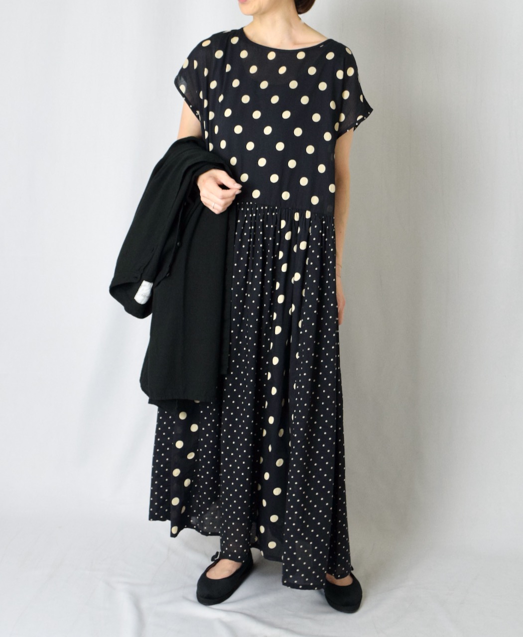 NSL25016(ワンピース) 80s COTTON VOILE DOT PRINT(PATCHWORK) BOAT NECK DRESS