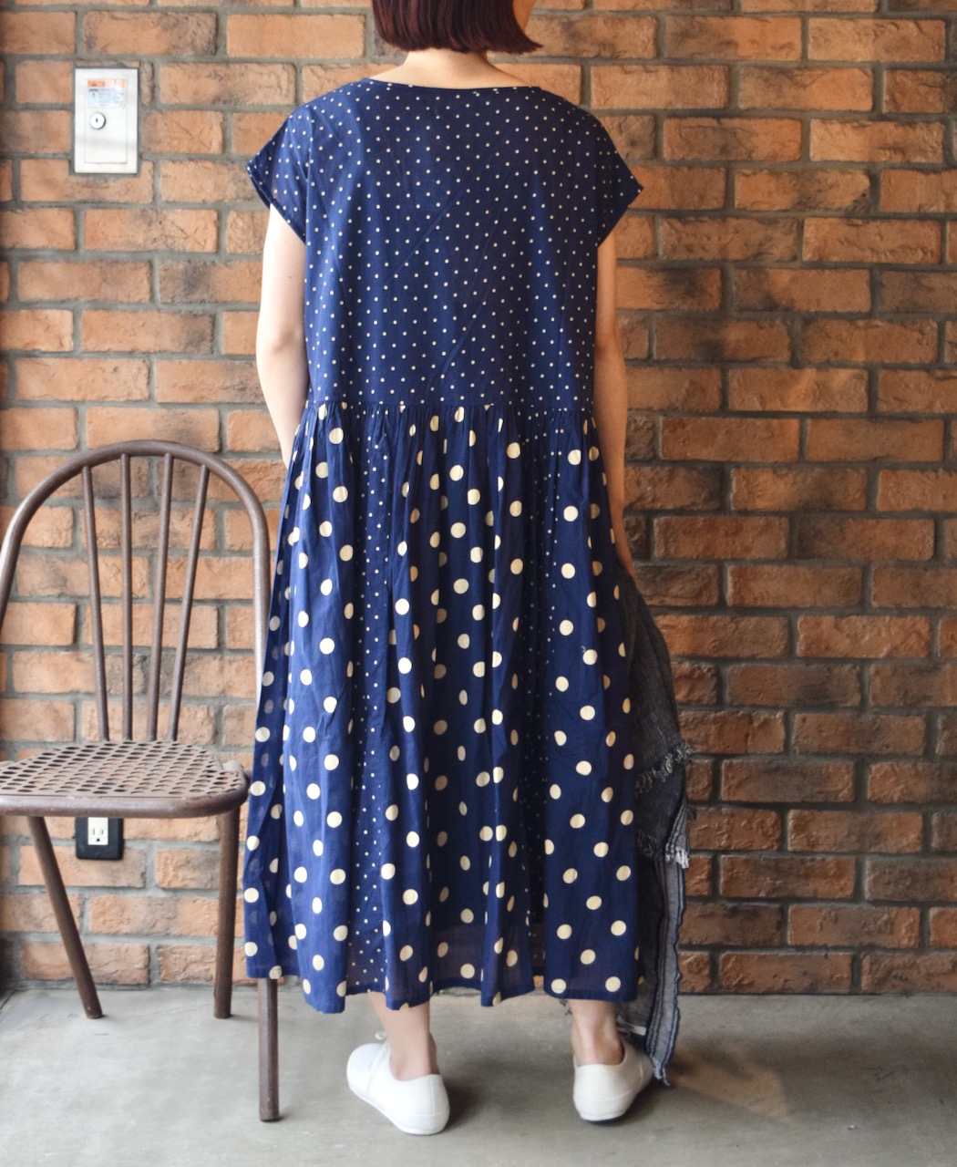 NSL25016(ワンピース) 80s COTTON VOILE DOT PRINT(PATCHWORK) BOAT NECK DRESS