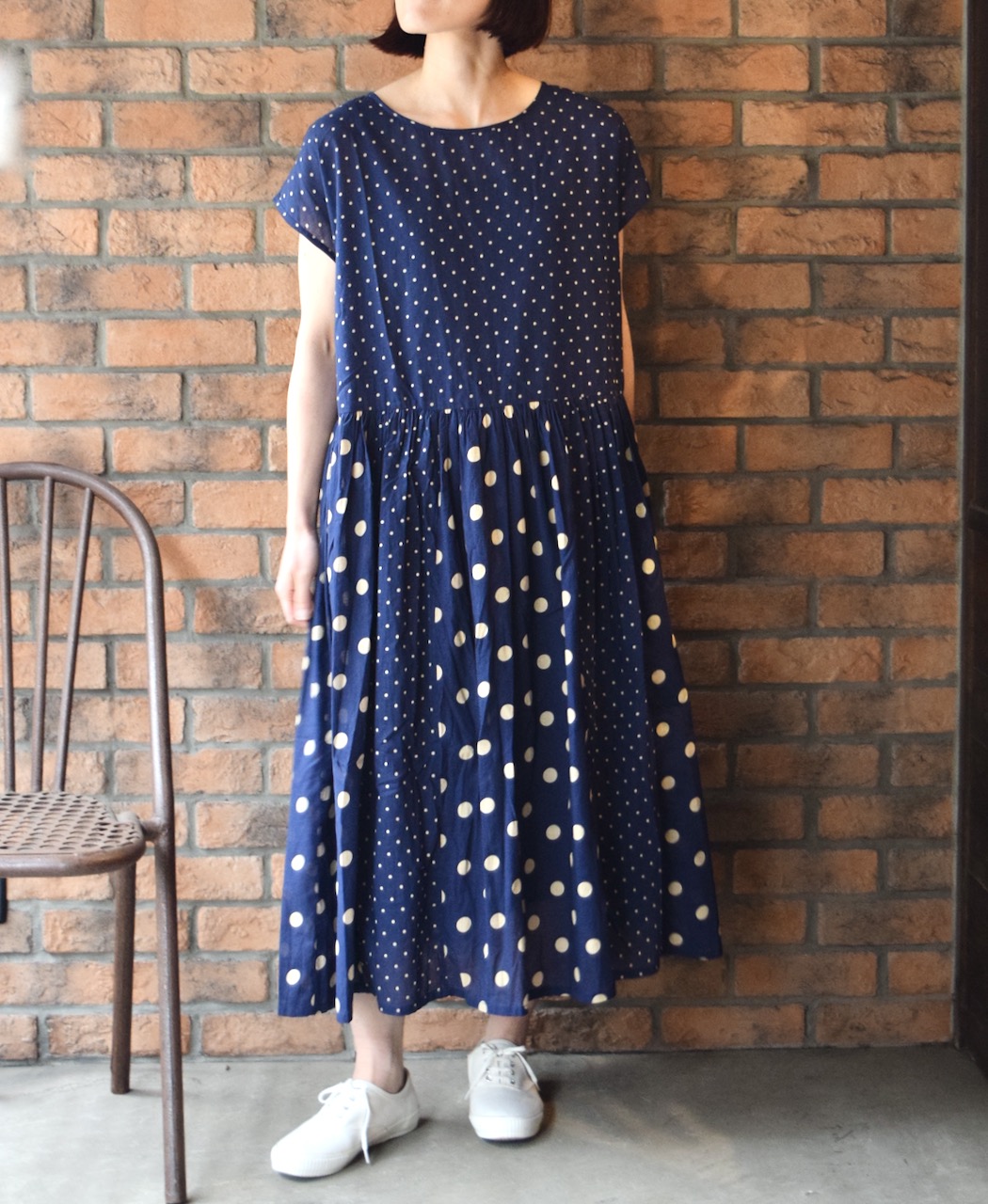 NSL25016(ワンピース) 80s COTTON VOILE DOT PRINT(PATCHWORK) BOAT NECK DRESS