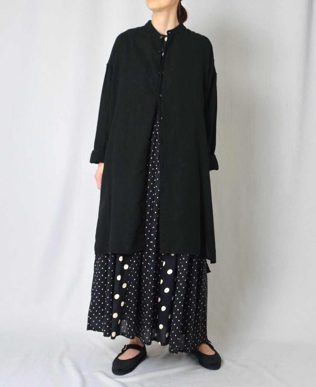 INAM2503G3D(シャツ) 30s GAUZE OVERDYE UTILITY BANDED COLLAR LONG SHIRT
