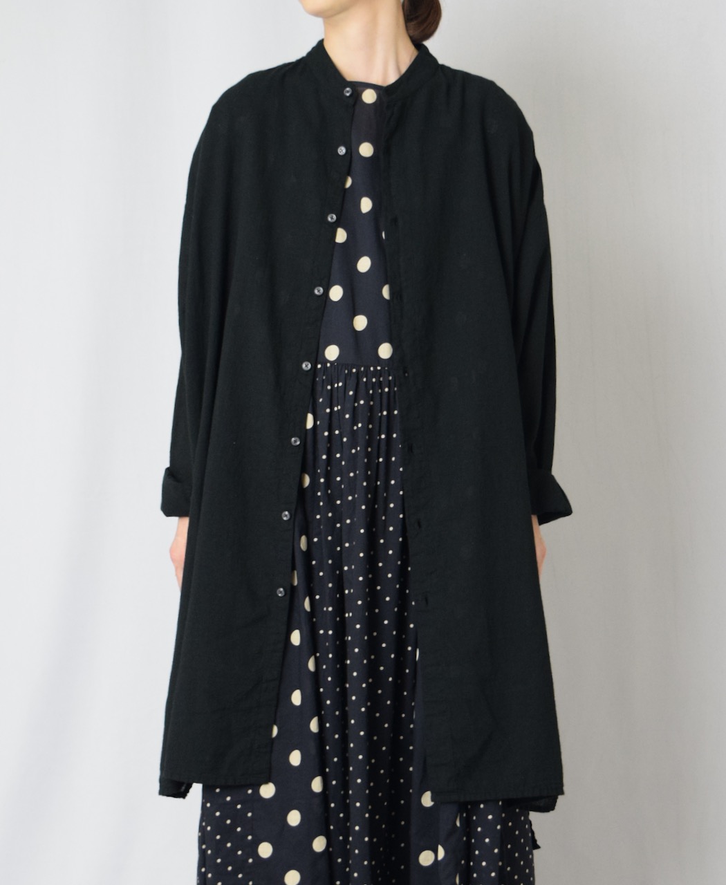 INAM2503G3D(シャツ) 30s GAUZE OVERDYE UTILITY BANDED COLLAR LONG SHIRT